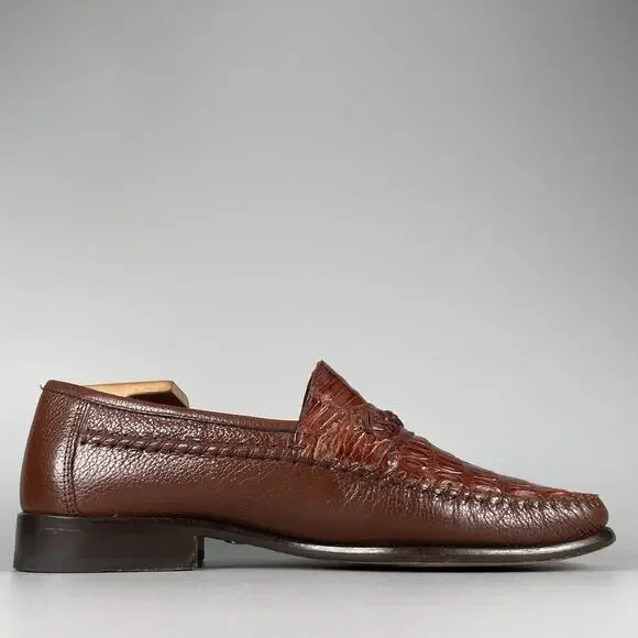 Florsheim Imperial Men’s 9 D Brown Caiman Alligator Leather Slip On Loafers EUC